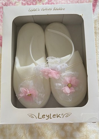 Leylek Beyaz Dantelli Pembe Çiçekli Lohusa Terliği - Görsel 7