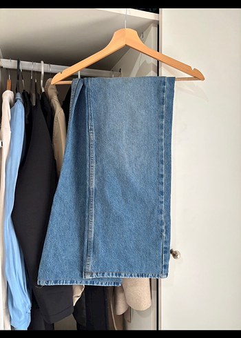 Zara Acik Mavi Denim Midi Etek