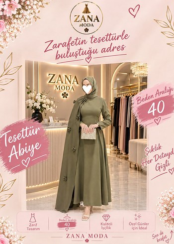 Abiye Haki Yesil Tesettur Abiye