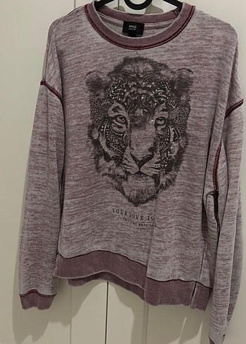 Mango Pullu Gri Kaplan Baskili Rahat Sweatshirt