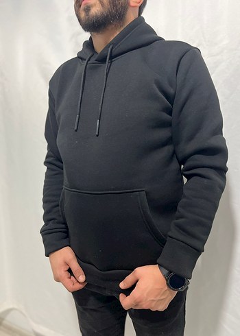 Diğer Siyah Kapusonlu Rahat Sweatshirt