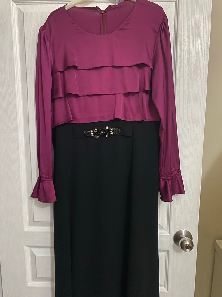 Uzun Kollu Mor Fırfırlı Kadın Elbise - Görsel 2