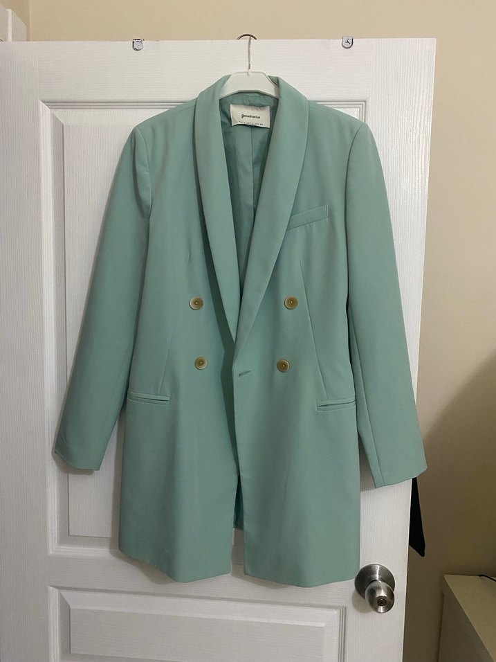 Yeşil Saten Kadın Blazer Takım - Görsel 2