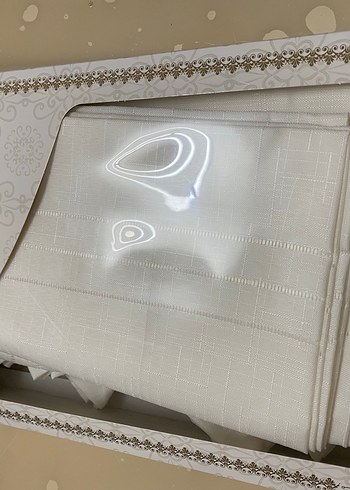 İnci Boncuklu Beyaz masa örtüsü runner ve 12 li Peçete Seti - Görsel 2