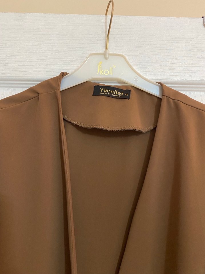 Kahverengi Nakışlı Uzun Kadın abiye tunik - Görsel 3