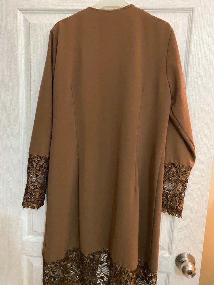 Kahverengi Nakışlı Uzun Kadın abiye tunik - Görsel 2