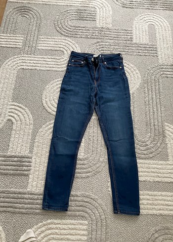 Zara Koyu Mavi Yuksek Bel Denim Jean