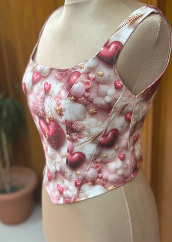 Zara Romantik Kalpli Pembe Crop Top