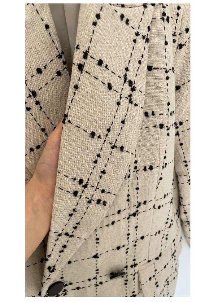 Bej Siyah Ekose Çift Sıralı Blazer Ceket — görsel 3/7