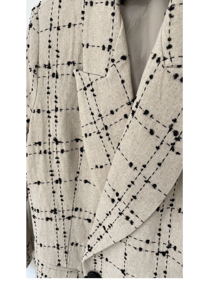 Bej Siyah Ekose Çift Sıralı Blazer Ceket — görsel 2/7