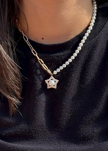 swarovski İnci Detayli Yildiz Kolye