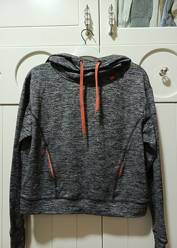 Bershka Gri Melanj Kapusonlu Spor Sweatshirt