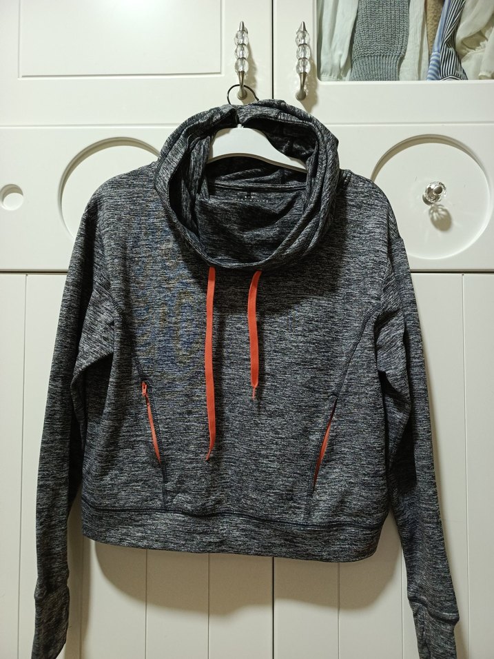 Gri Melanj Kapüşonlu Spor Sweatshirt — görsel 3/5