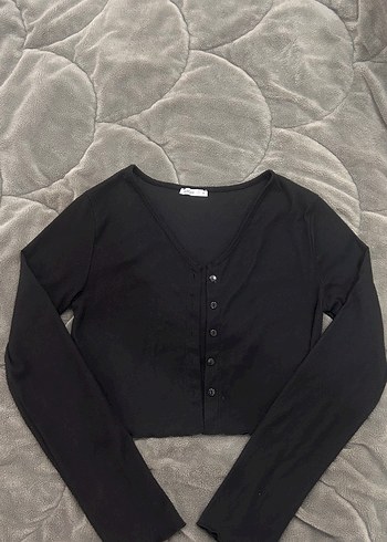 Addax Düğmeli Siyah Pamuklu V Yaka Kadın Hırka - Görsel 2