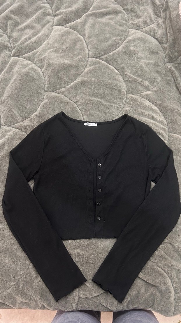 Addax Düğmeli Siyah Pamuklu V Yaka Kadın Hırka - Görsel 2