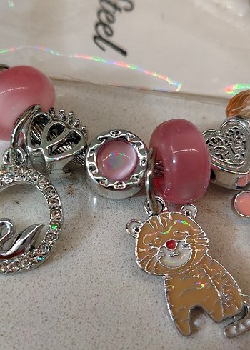 Diğer Stainless Steel Pembe Boncuklu Celik Charm Seti