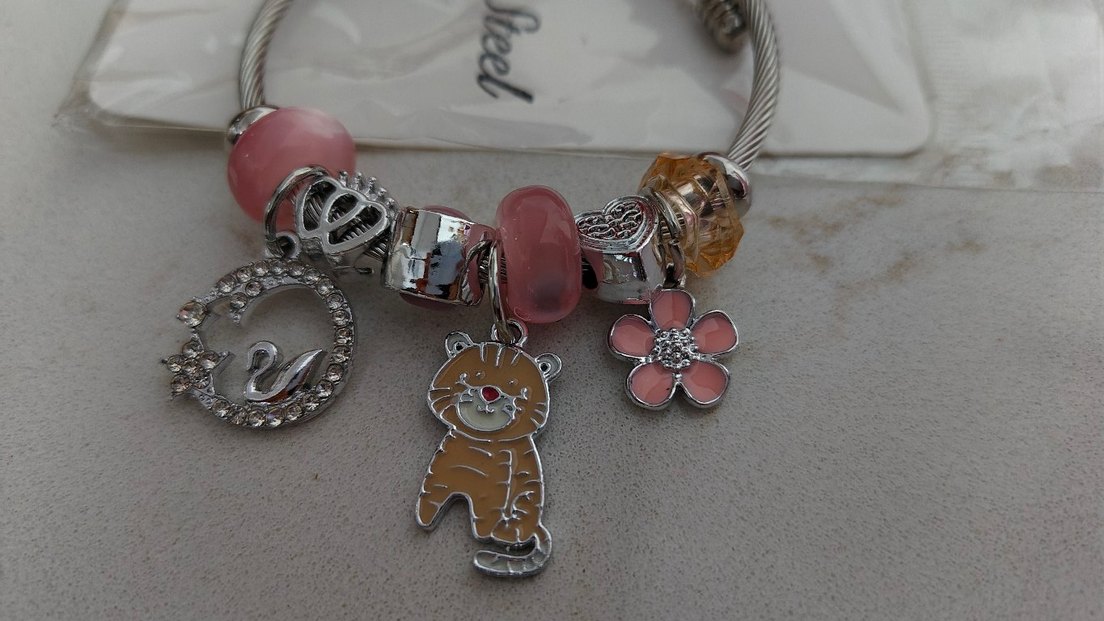 stainless steel Pembe Boncuklu çelik Charm Seti — görsel 2/2