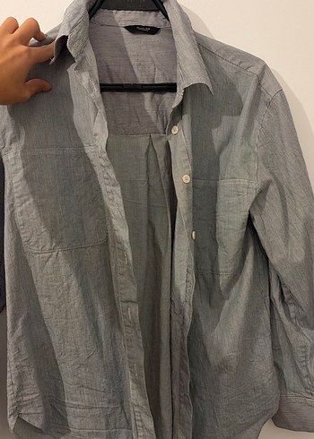 Massimo Dutti Gri Minimal Uzun Kollu Gomlek