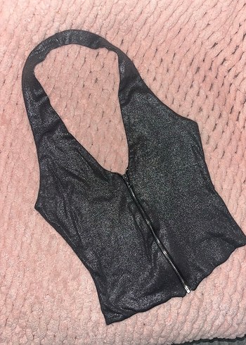 Zara Metalik Gri Fermuarli V Yaka Top