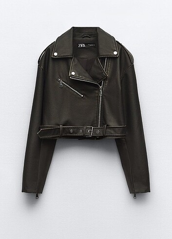 Zara eskitilmiş görünümlü suni deri crop ceket 