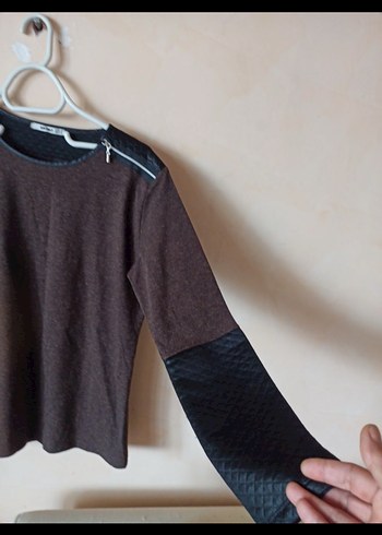 Kadın Kahverengi Fermuarlı Uzun Kollu Triko - Görsel 2