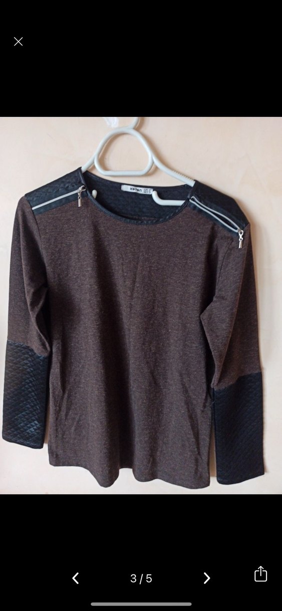 Kadın Kahverengi Fermuarlı Uzun Kollu Triko - Görsel 3