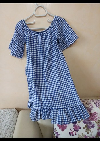 Mavi Kareli Yazlık Elbise - Görsel 3