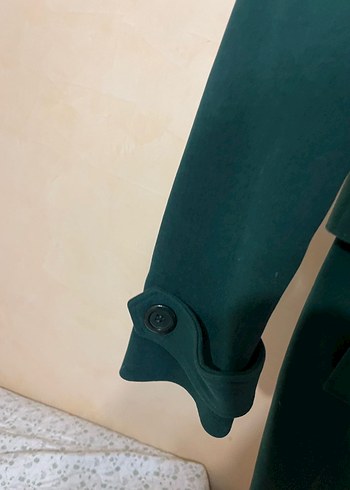 Düğmeli Koyu Yeşil Uzun Kadın Kaban - Görsel 5