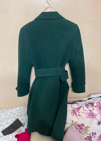 Düğmeli Koyu Yeşil Uzun Kadın Kaban - Görsel 6