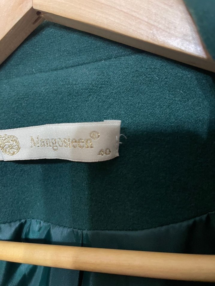 Düğmeli Koyu Yeşil Uzun Kadın Kaban - Görsel 3