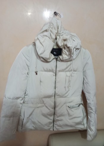 Zara Kadın Beyaz Midi Kışlık Fermuarlı Mont - Görsel 6