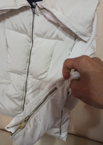 Zara Kadın Beyaz Midi Kışlık Fermuarlı Mont - Görsel 3