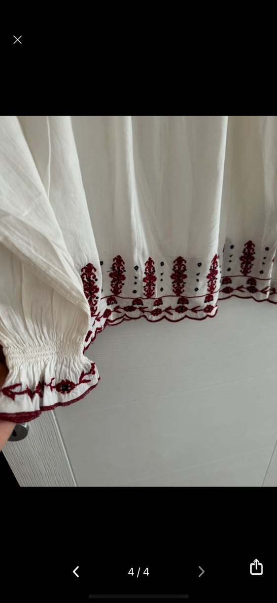 Mango Nakışlı Beyaz Bohem Bluz - Görsel 4