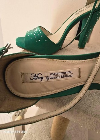 Mango Yeşil Saten Taşlı Topuklu Ayakkabı - Görsel 4