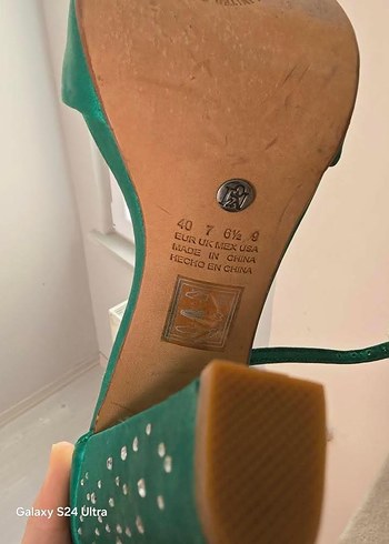 Mango Yeşil Saten Taşlı Topuklu Ayakkabı - Görsel 9