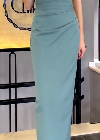 Zara Turkuaz Drapeli Midi Abiye Elbise