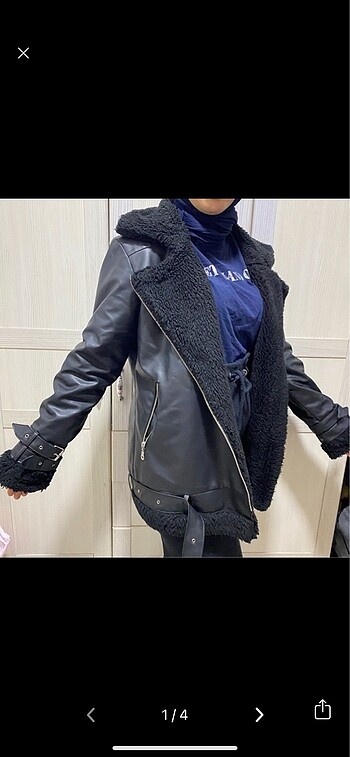 Yünlü deri biker ceket