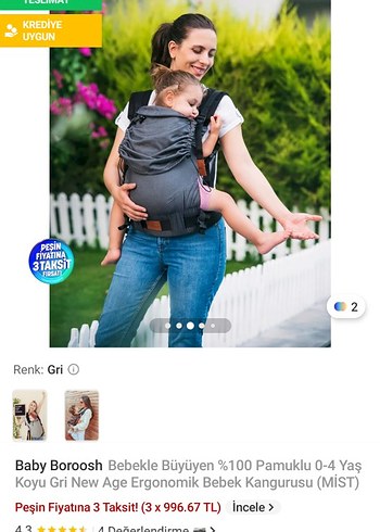 Baby Boroosh Gri Ergonomik Bebek Kangurusu