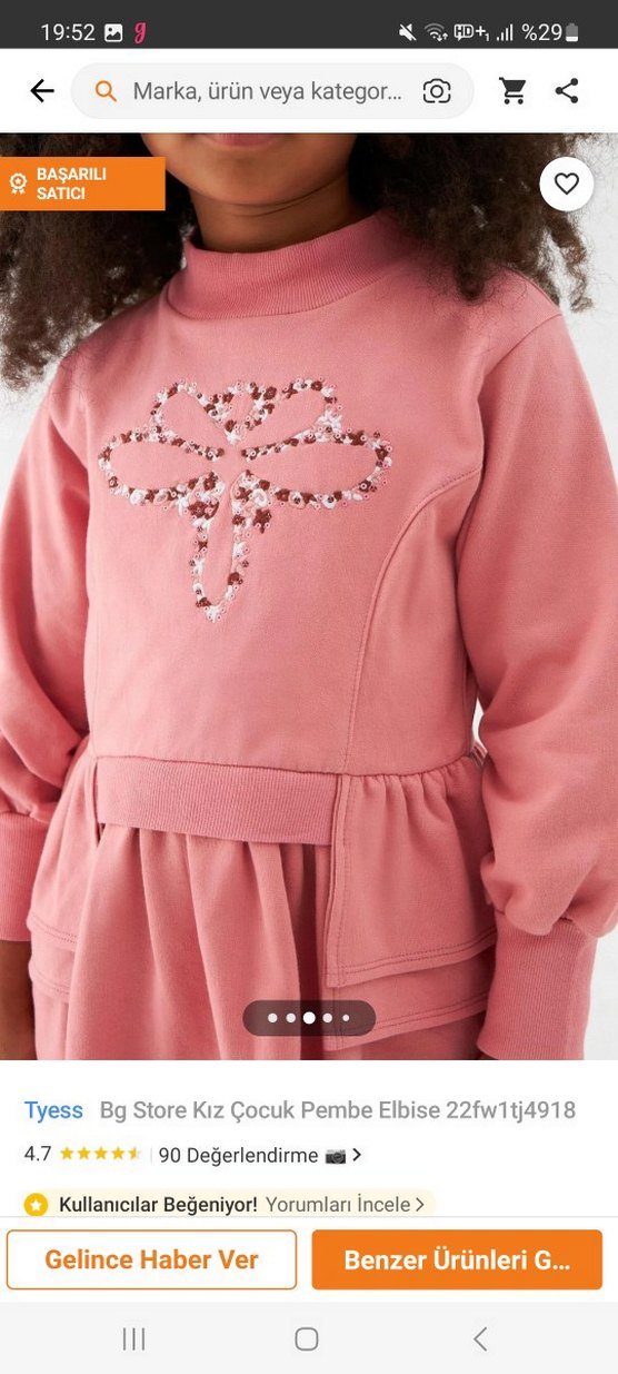 Kız Çocuk Pembe Uzun Kollu Elbise - Görsel 2