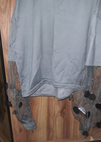 Gri Uzun Kollu payetli bluz - Görsel 2