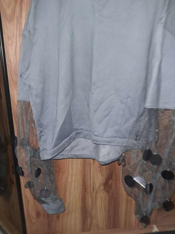 Gri Uzun Kollu payetli bluz - Görsel 2