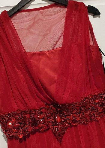 Kırmızı Drapeli Uzun Abiye Elbise - Görsel 3