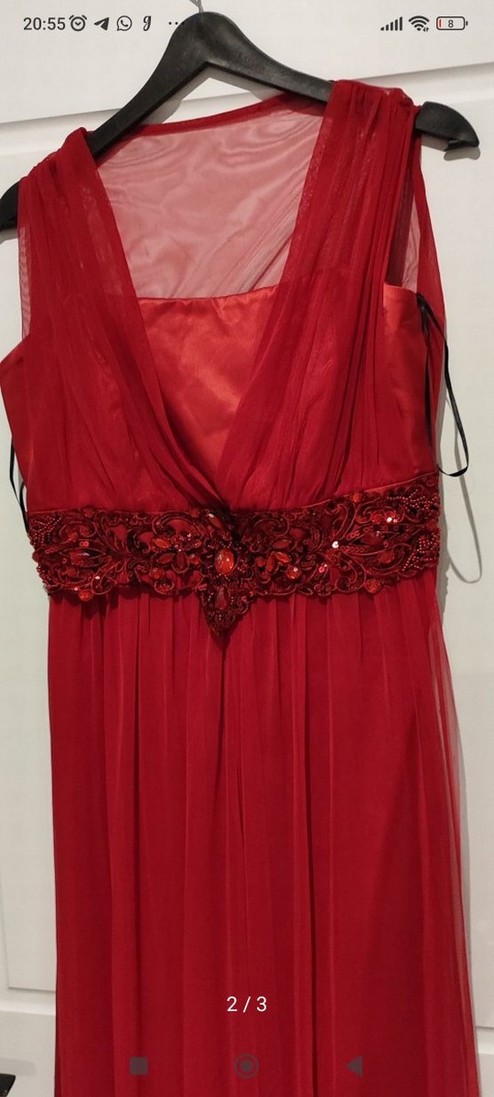 Kırmızı Drapeli Uzun Abiye Elbise - Görsel 2