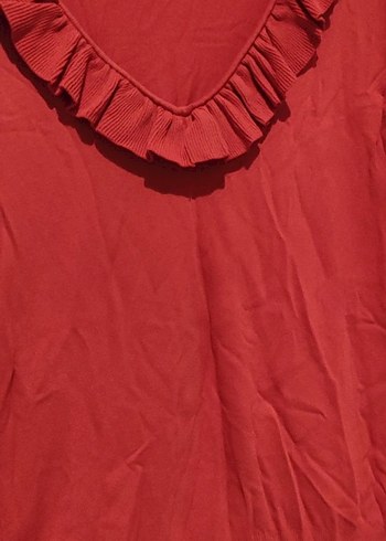 Kırmızı Fırfırlı Uzun Kollu Triko Kazak - Görsel 3