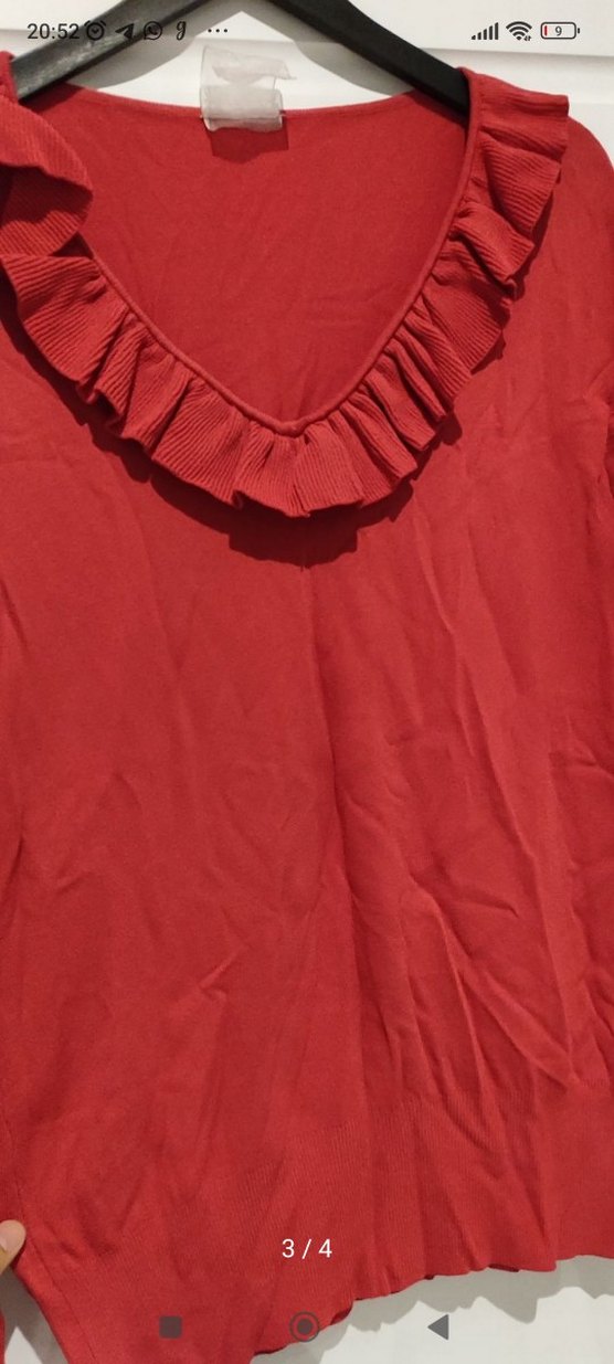 Kırmızı Fırfırlı Uzun Kollu Triko Kazak - Görsel 3