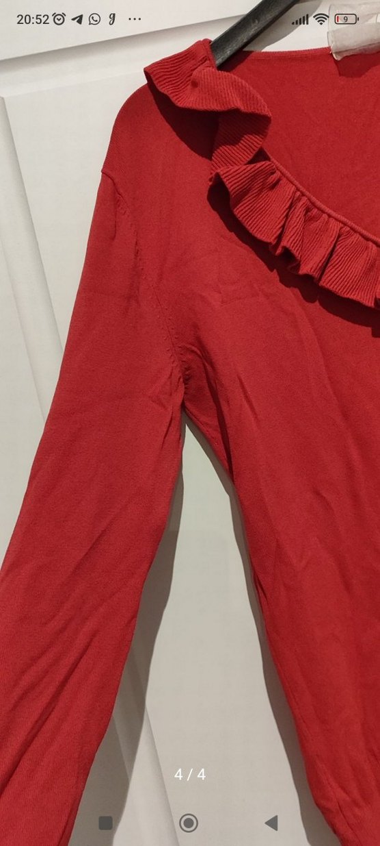 Kırmızı Fırfırlı Uzun Kollu Triko Kazak - Görsel 4