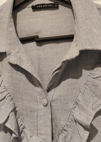 Fırfırlı Keten Gömlek, Uzun Kollu, Gri - Görsel 2