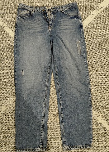 Nakışlı Mavi Kadın Midi Boy Bol Kesim Jean - Görsel 4