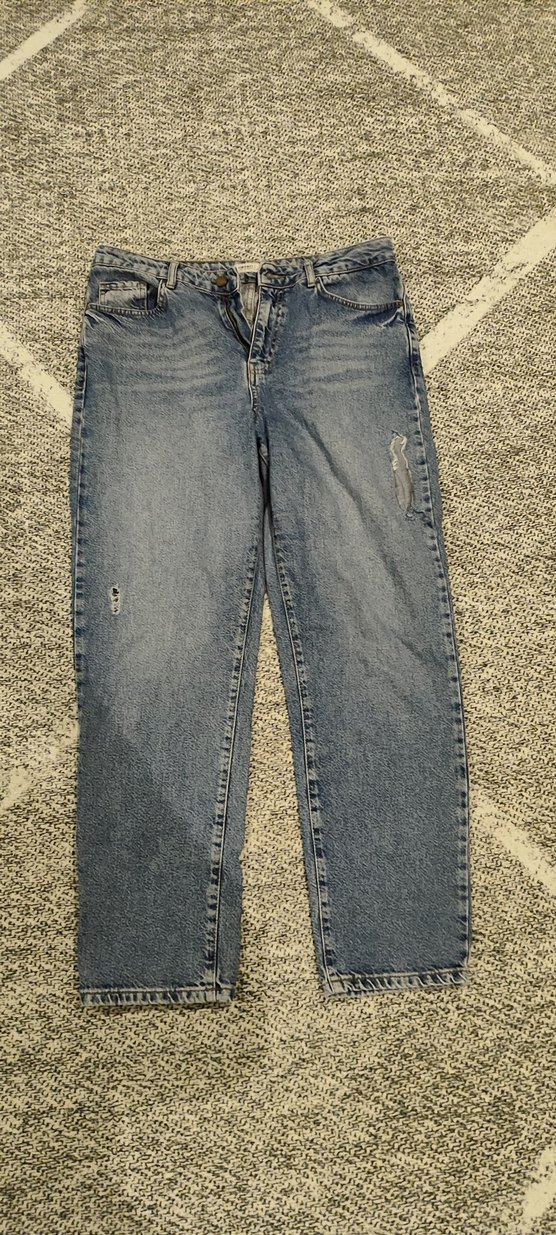 Nakışlı Mavi Kadın Midi Boy Bol Kesim Jean - Görsel 4