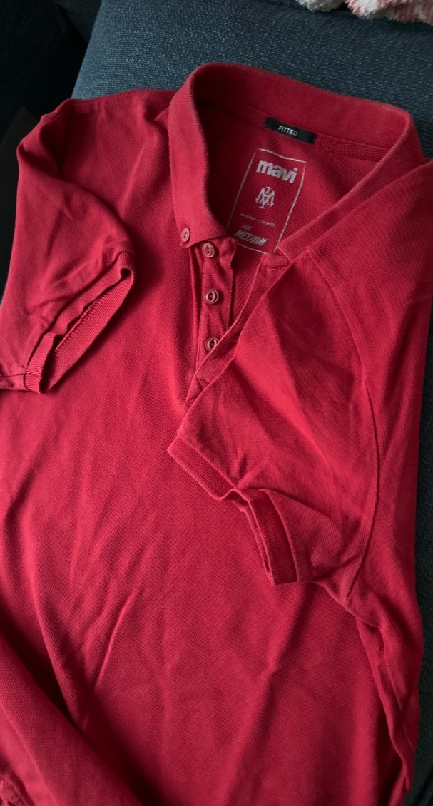 Kırmızı Düğmeli Kısa Kollu Polo Tişört - Görsel 5